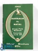 1963 Natal v Australia Rugby Programme: Neat, compact, green-covered example from Durban. VG