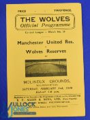 1945/46 Wolves v Manchester Utd Central league reserve match programme, 4 page dated 2 February 1946