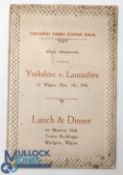 1910 Lancashire Football Union Menu Card: Yorkshire v Lancashire at Wigan 7th Nov 1910
