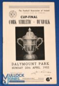 1952 FA of Ireland Cup final programme Cork Athletic v Dundalk at Dalymount Park, Dublin 20 April