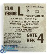 1961 S Africa v Australia 1st Test Rugby Ticket: Clean bright ticket for the first test, VG