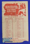 1947/48 Manchester Utd reserves v Manchester City Central league match programme single sheet 20