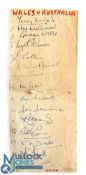 1958 Wales v Australia Autograph Pages: On pair of folded pages extracted from autograph book, Wales