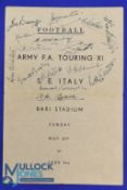 1945 Army FA Touring XI v South E Italy 4 page match programme signed to the cover by Matt Busby,