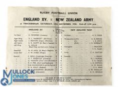 1945 England v the Kiwis, NZ Army XV Rugby Programme: Single folded sheet from just postwar on the