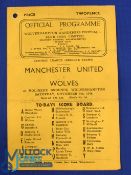 1946/47 Wolves reserves v Manchester Utd Central League 4 page programme dated 9th November 1946;