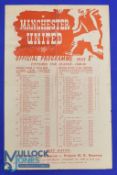 1948/49 Manchester Utd reserves v Liverpool Central league match programme; single sheet, team