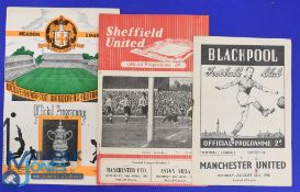 Manchester Utd away match programmes at 1948/49 Blackpool (score on front, cut out inside, team
