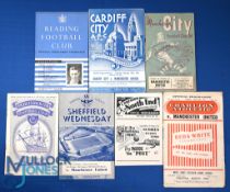 1954/55 Manchester Utd away match programmes v Reading (FAC), Cardiff City, Manchester City (sc),