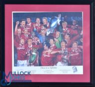 Once in a Lifetime Manchester United colour print, having facsimile signatures to the mount,