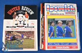 1985/86 Manchester Utd complete season home match programmes nos. 1-28; away league match programmes