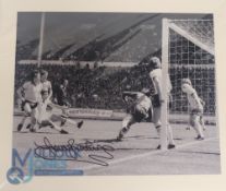 Trevor Brooking West Ham United FC hand signed black and white print, scoring the winning goal