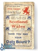 1935 Wales v Scotland Rugby programme: Poor, cover especially foxed, but…. scarce