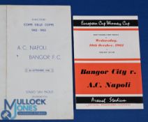 1962/63 European Cup Winners Cup match programme AC Napoli v Bangor City at San Palmo Stadium,