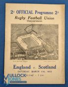 1932 England v Scotland Rugby Programme: Other than one darkened margin to cover, VG condition for