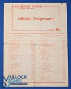 1954 Manchester Utd Public Trial match single sheet match programme dated 14 August 1954 featuring