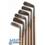 6x Metal blade putters incl goose neck Spalding Thistle brand, C McDonald gem model, a long