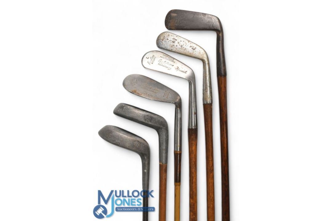 6x Assorted Golf Clubs a J Tulloch straight blade metal putter, Mills Ray model mallet head putter - Image 1 of 3
