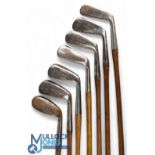 7x Assorted Golf Irons a good mixture to incl Hendry & Bishop driving iron stamped A1, C A Whitcombe