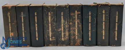 1931-1939 Wisden Cricketers' Almanack, nine rebound volumes, in green leather with gilt to all