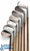 7x Assorted Golf Irons in bright metal incl Carstairs Links Leven spade mashie, M Mitchell St