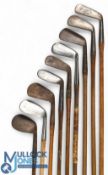 Good cross section of various lofted irons (9) to incl a Maxwell mashie, Forgan Gold Medal mashie