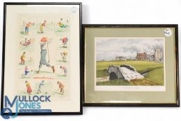 2x Golf Prints - a John Morland St Andrews - The Old Course print, and a French hand coloured