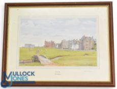 Bill Waugh Golf Print of the Old Bridge St Andrews: signed in pencil - well framed and mounted under