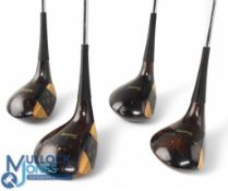 4x MacGregor Tourney Persimmon Woods features 2, 3, 4 and 5 woods, in dark stain finish, all
