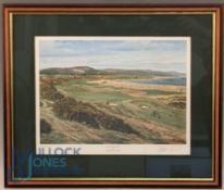 Graeme Baxter Golf Print, Royal Dornoch, signed by the artist, framed, and mounted under glass -