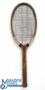 Fine Hewson & Hutchinson XL Tournament Wooden fan Tail Tennis Racket - elongated head with red