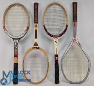 A collection of assorted signature endorsed wooden Tennis Rackets: a good collection of four