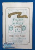 Scare Bodyline 1932-33 Cricket Test Programme, International cricket England v Australia third