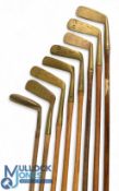 8x Brass headed putters to incl a Pyramid Gem model, Pyramid straight blade x2, Chas Rodwell bent