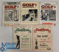 1936-1957 Golfing Monthly Magazines five assorted magazines for Oct 1936, Aug 49, Feb 1950, Jan