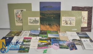 Collection of Golfing Memorabilia. To include Course guides, The Open Entry tags, Hand coloured