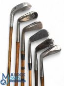 6x Left Hand assorted Golf clubs in bright metal finish - incl a Jack White autograph model Hardy