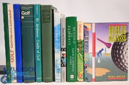 12x assorted Golf themed books to include The Art of Golf Antiques 2001 Gil King, Golf The History