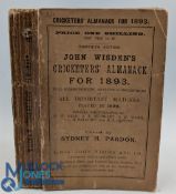 Wisden Cricketers' Almanack 1893 with its original paper boards, a good strong spine having five