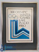 1980 Original Olympic Winter Games Lake Placid Advertising Poster, printed in the USA framed and