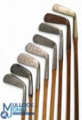 8x Assorted clubs incl 3x A Hunter matching rustless Scottie iron, mashie and putter, a Gibson and