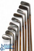 Selection of 9x Tom Stewart Golf Clubs some showing the early pipe mark incl a mid-iron (x2),
