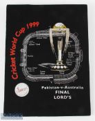 1999 Cricket World Cup Lords Final T Shirt, framed commemorative T-Shirt, official World Cup