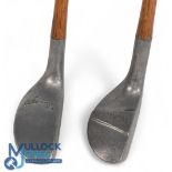 Huntley Mallet head putter with thumb grooved grip section t/w another Alloy mallet head stamped VEE