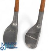 Huntley Mallet head putter with thumb grooved grip section t/w another Alloy mallet head stamped VEE