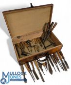 Period Golf Club Maker Tools, to include woodworking chisels gouges turning tool, leather marking