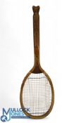 c1920 Slazenger Special Demon Fish Tail wooden Tennis Racket, restrung with nylon strings, in good