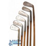 6x Assorted medium long irons to incl James Braid diamond back iron with Gibson star model for