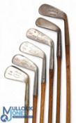 6x Assorted medium long irons to incl James Braid diamond back iron with Gibson star model for