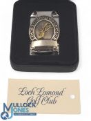 Golfing Money Clip Loch Lomond Golf Club: a brass club logo on a chrome clip, in original box
